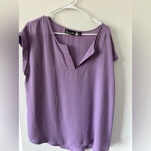 New York & Co Purple Cap Sleeve Blouse with Split V-Neck